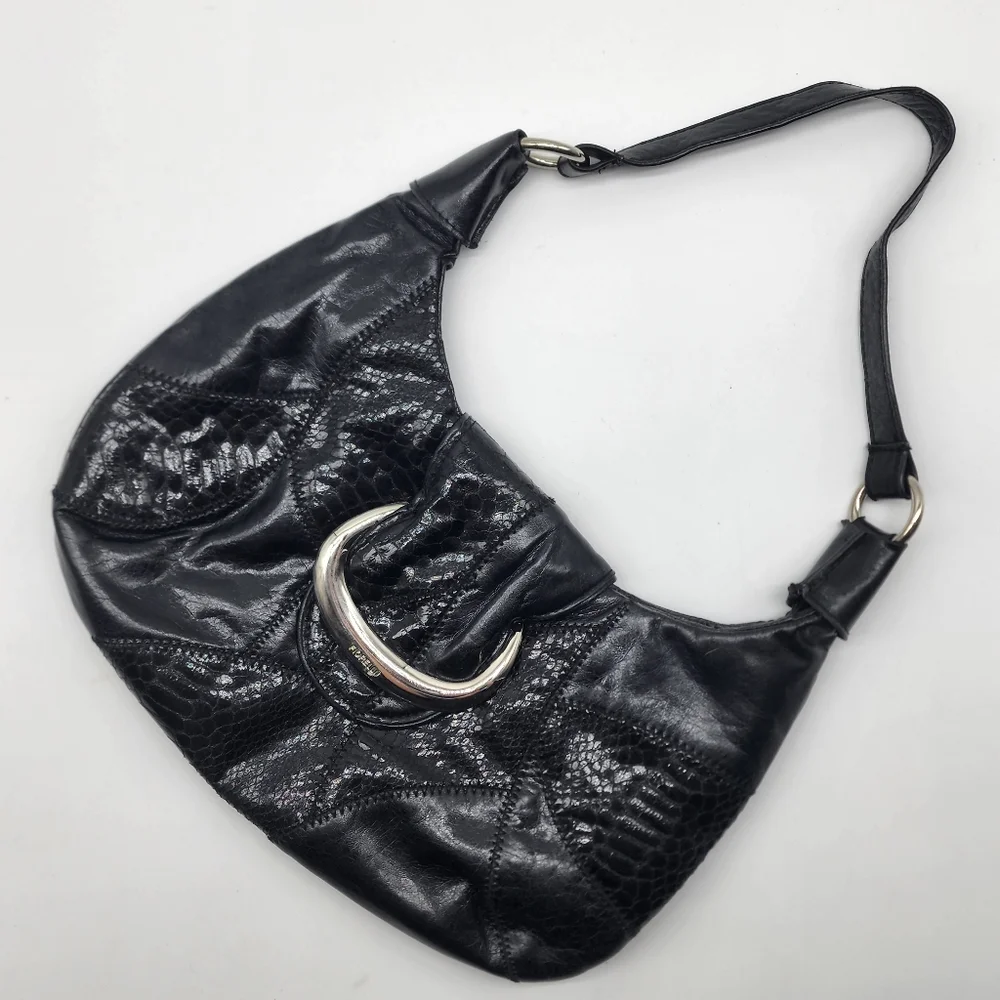 Vintage Fiorelli Black Y2K Patchwork Vinyl Shoulder Bag - Picture 1 of 16
